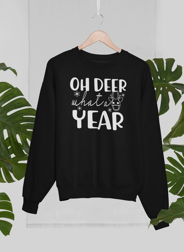 Oh Deer What A Year Sweat Shirt shopmerchmallow Virgin Teez - Black Hoodie