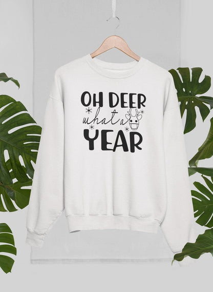 Oh Deer What A Year Sweat Shirt shopmerchmallow Virgin Teez - Black Hoodie