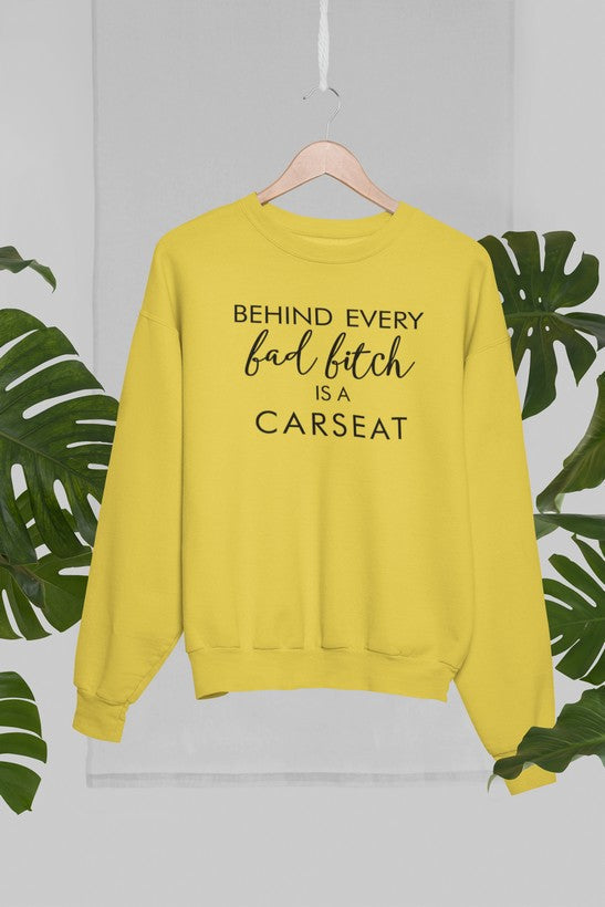 Behind Every Bad B Is A Car Seat Sweat Shirt shopmerchmallow Virgin Teez - Black Hoodie