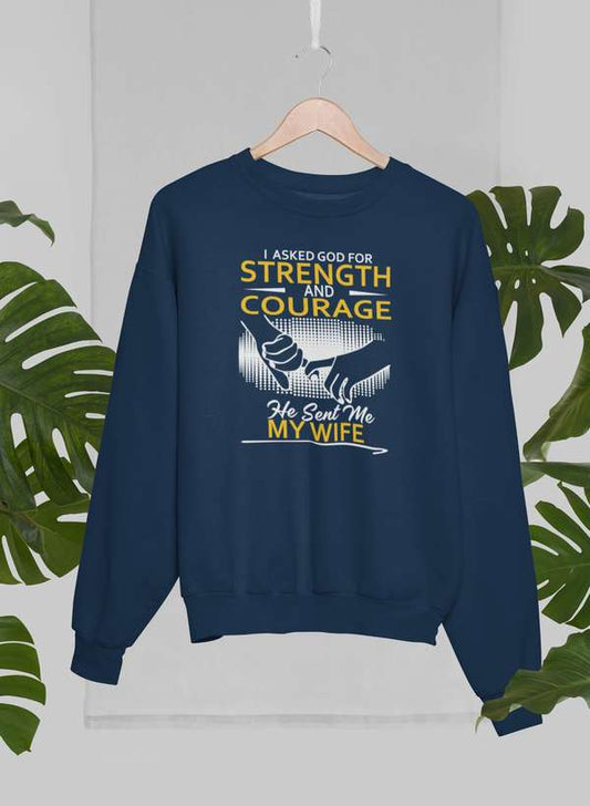 I Asked God For Strength And Courage Sweat Shirt shopmerchmallow Virgin Teez - Black Hoodie