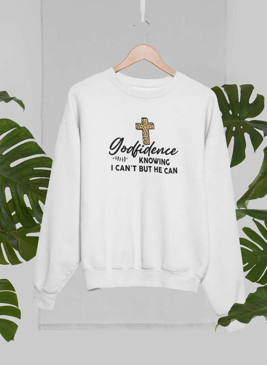 Godfidence Knowing I Can't But He Can Sweat Shirt shopmerchmallow Virgin Teez - Black Hoodie