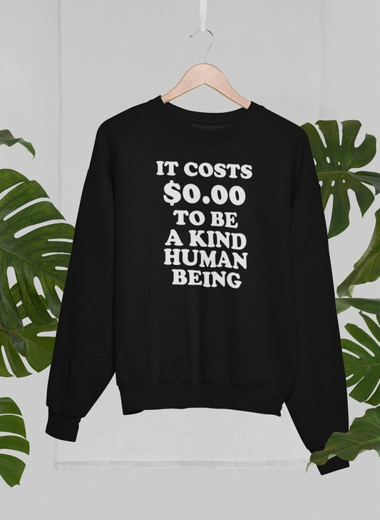 It Costs $0.00 To Be A Kind Human Being Sweat Shirt shopmerchmallow Virgin Teez - Black Hoodie