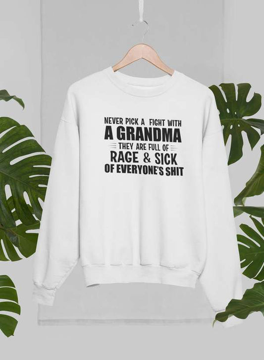 Never Pick A Fight With A Grandma Sweat Shirt shopmerchmallow Virgin Teez - Black Hoodie