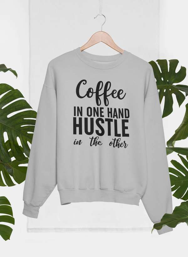 Coffee In One Hand Hustle In The Other Sweat Shirt shopmerchmallow Virgin Teez - Black Hoodie