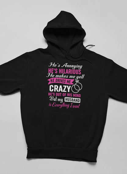 My Husband Is Everything I Want Hoodie shopmerchmallow Virgin Teez - Black Hoodie