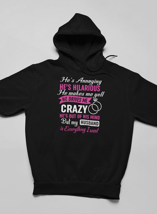My Husband Is Everything I Want Hoodie shopmerchmallow Virgin Teez - Black Hoodie