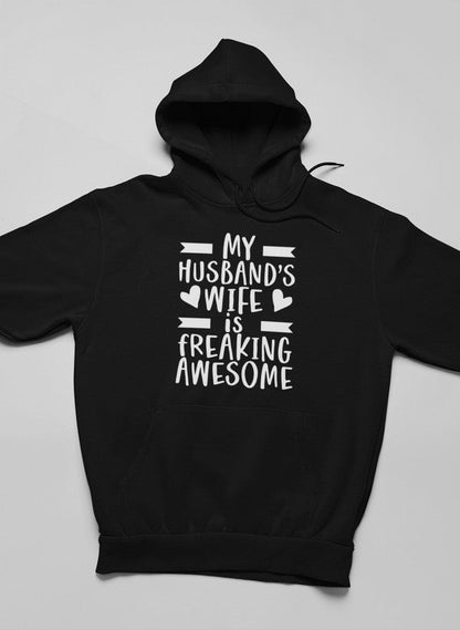 My Husband's Wife Is Freaking Awesome Hoodie shopmerchmallow Virgin Teez - Black Hoodie