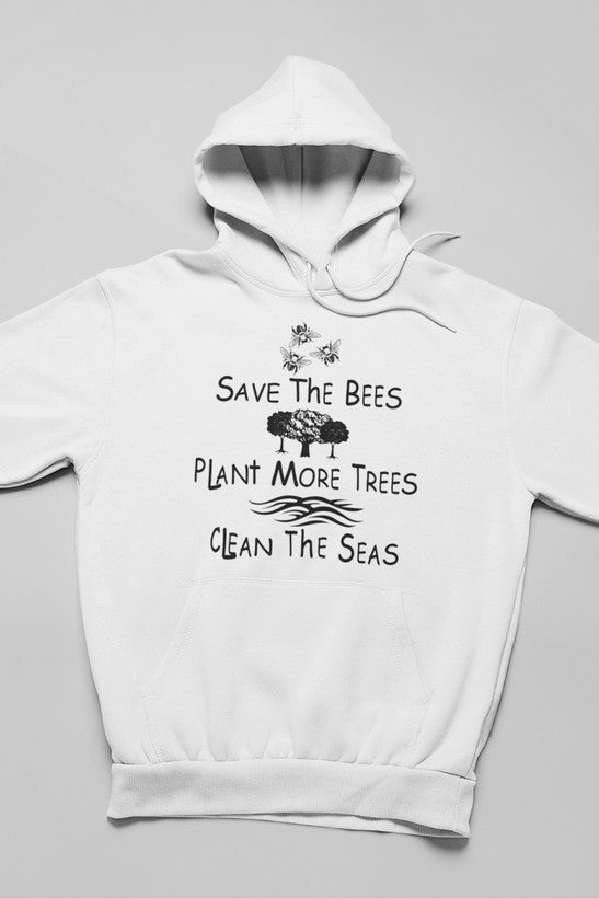 Save The Bees Plant More Trees Clean The Seas Hoodie shopmerchmallow Virgin Teez - Black Hoodie