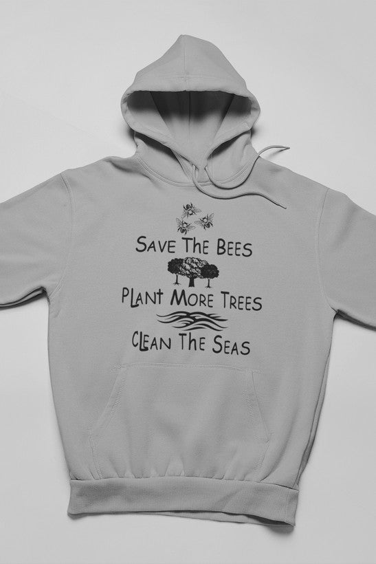 Save The Bees Plant More Trees Clean The Seas Hoodie shopmerchmallow Virgin Teez - Black Hoodie