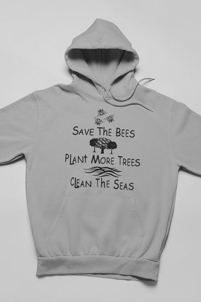 Save The Bees Plant More Trees Clean The Seas Hoodie shopmerchmallow Virgin Teez - Black Hoodie
