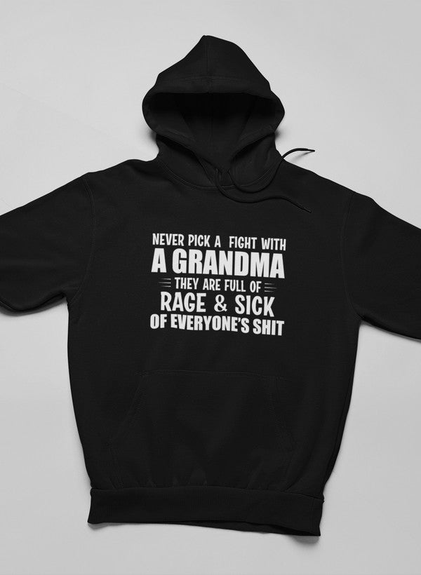 Never Pick A Fight With A Grandma Hoodie shopmerchmallow Virgin Teez - Black Hoodie