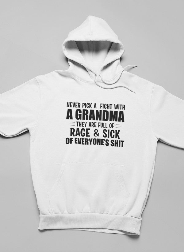 Never Pick A Fight With A Grandma Hoodie shopmerchmallow Virgin Teez - Black Hoodie