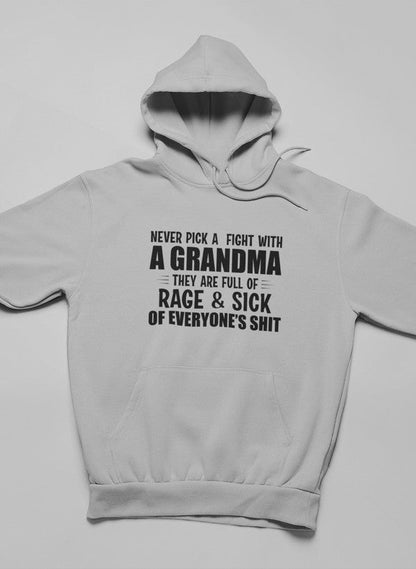 Never Pick A Fight With A Grandma Hoodie shopmerchmallow Virgin Teez - Black Hoodie
