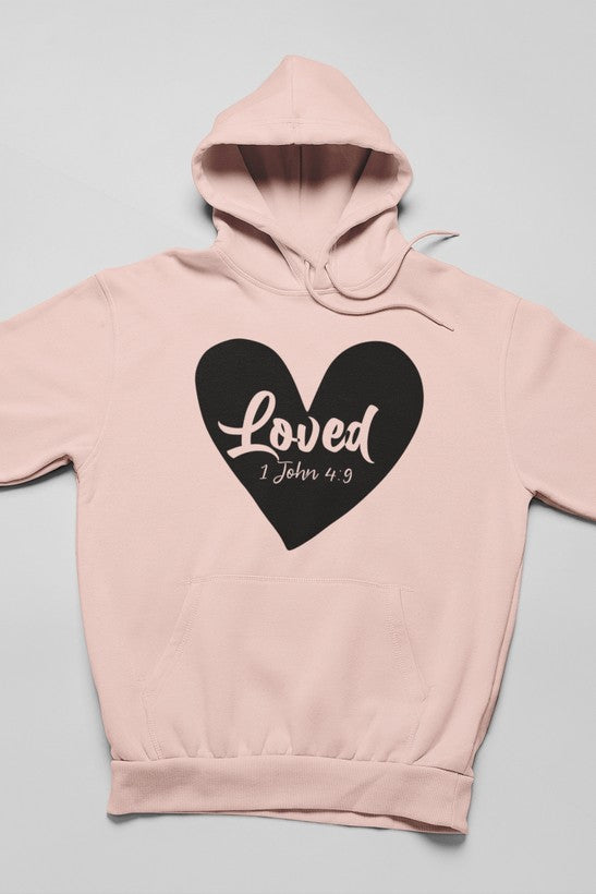 Loved 1 John 4:9 Hoodie shopmerchmallow Virgin Teez - Black Hoodie
