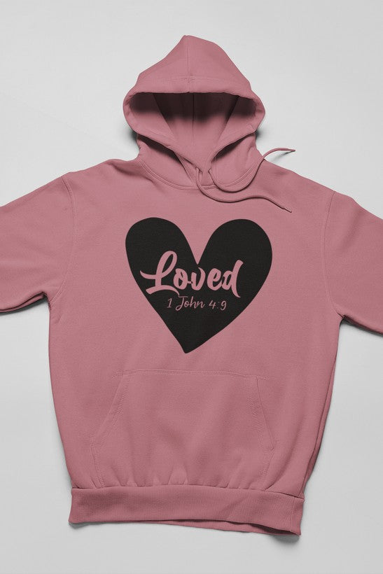 Loved 1 John 4:9 Hoodie shopmerchmallow Virgin Teez - Black Hoodie