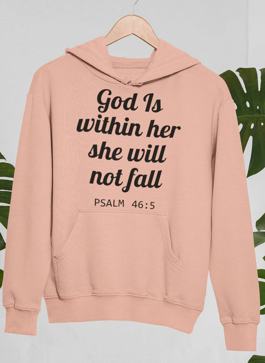 God Is Within Her She Will Not Fall Hoodie shopmerchmallow Virgin Teez - Black Hoodie