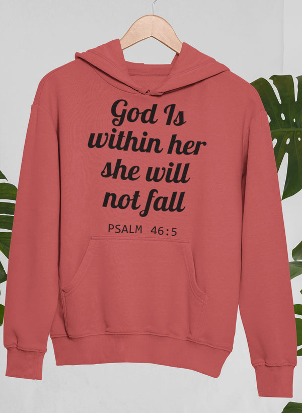 God Is Within Her She Will Not Fall Hoodie shopmerchmallow Virgin Teez - Black Hoodie