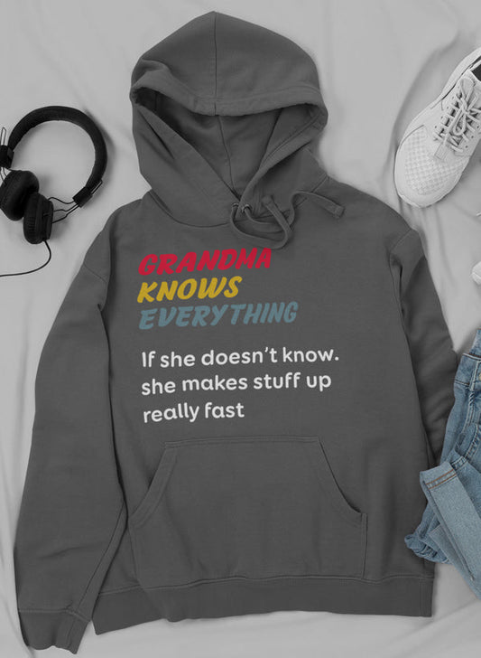 Grandma Knows Everything Hoodie shopmerchmallow Virgin Teez - Black Hoodie