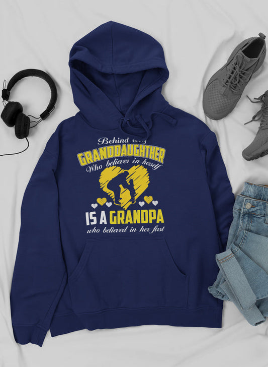 Behind Every Granddaughter Who Believes In Herself Is A Grandpa Hoodie shopmerchmallow Virgin Teez - Black Hoodie