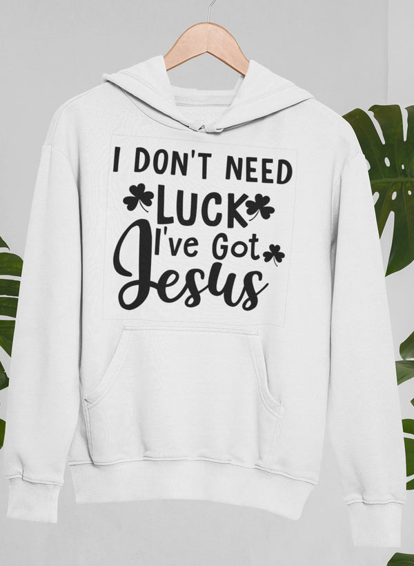 I Don't Need Luck I've Got Jesus Hoodie shopmerchmallow Virgin Teez - Black Hoodie