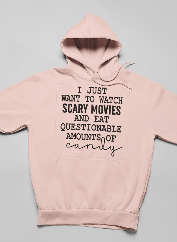 I Just Want To Watch Scary Movies And Eat Candy Hoodie shopmerchmallow Virgin Teez - Black Hoodie