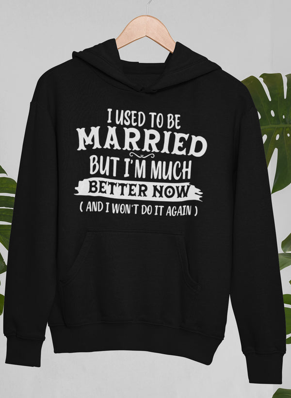 I Used To Be Married But I'm Much Better Now And I Won't Do It Again Hoodie shopmerchmallow Virgin Teez - Black Hoodie