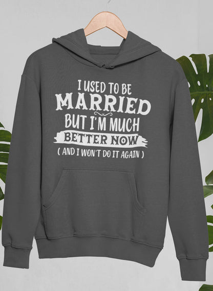 I Used To Be Married But I'm Much Better Now And I Won't Do It Again Hoodie shopmerchmallow Virgin Teez - Black Hoodie