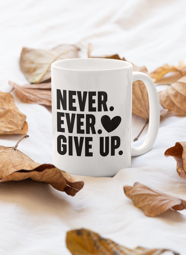 Never Ever Give Up Mug shopmerchmallow Virgin Teez  - A Future Wars Story Mug