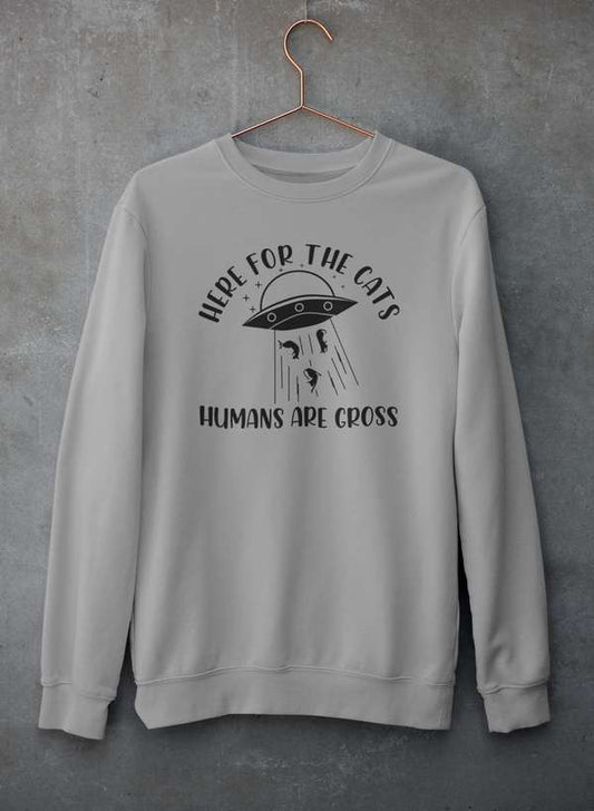 Here For The Cats Sweat Shirt shopmerchmallow Virgin Teez - Black Hoodie
