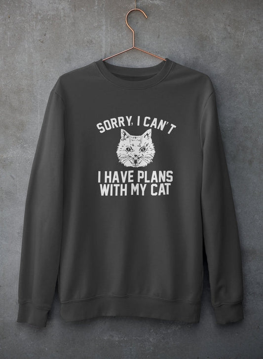 Sorry I Can't I Have Plans With My Cat Sweat Shirt shopmerchmallow Virgin Teez - Black Hoodie