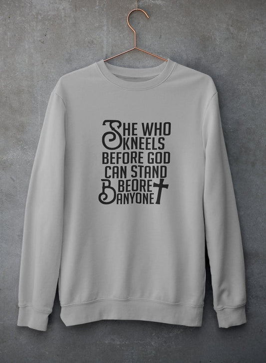She Who Kneels Before God Can Stand Before Anyone Sweat Shirt shopmerchmallow Virgin Teez - Black Hoodie