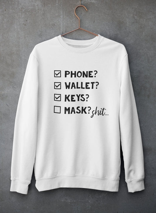 Phone Wallet Keys Mask Checklist Sweat Shirt shopmerchmallow Virgin Teez - Black Hoodie
