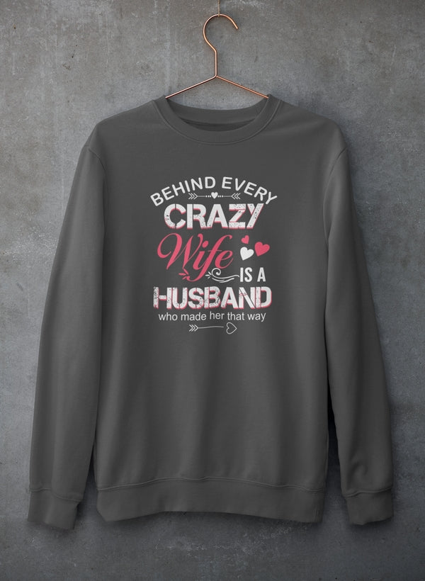 Behind Every Crazy Wife Sweat Shirt shopmerchmallow Virgin Teez - Black Hoodie