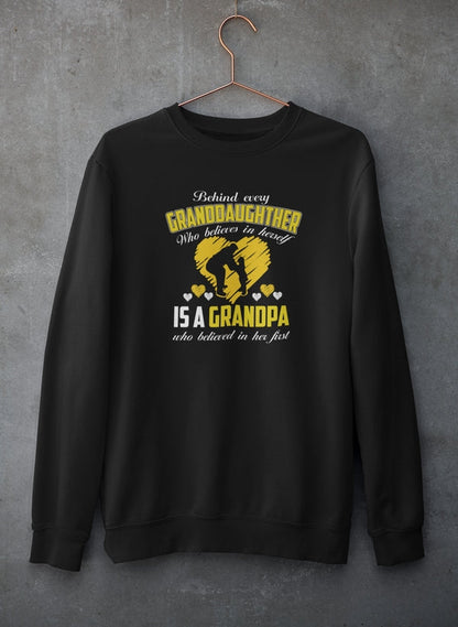 Behind Every Granddaughter Who Believes In Herself Is A Grandpa Sweat Shirt shopmerchmallow Virgin Teez - Black Hoodie