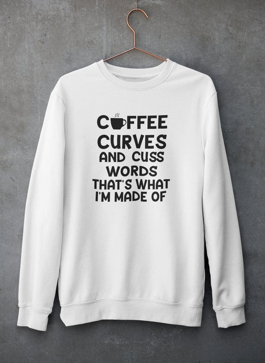 Coffee Curves & Cuss Word Sweat Shirt shopmerchmallow Virgin Teez - Black Hoodie