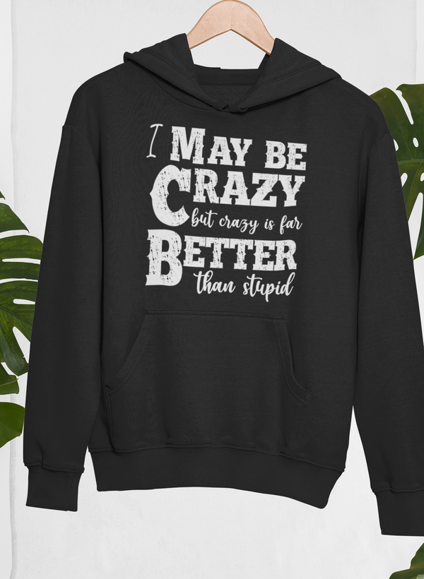 I May Be Crazy But Crazy Is Far Better Than Stupid Hoodie shopmerchmallow Virgin Teez - Black Hoodie