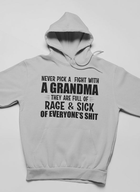 Never Pick A Fight With A Grandma Hoodie shopmerchmallow Virgin Teez - Black Hoodie