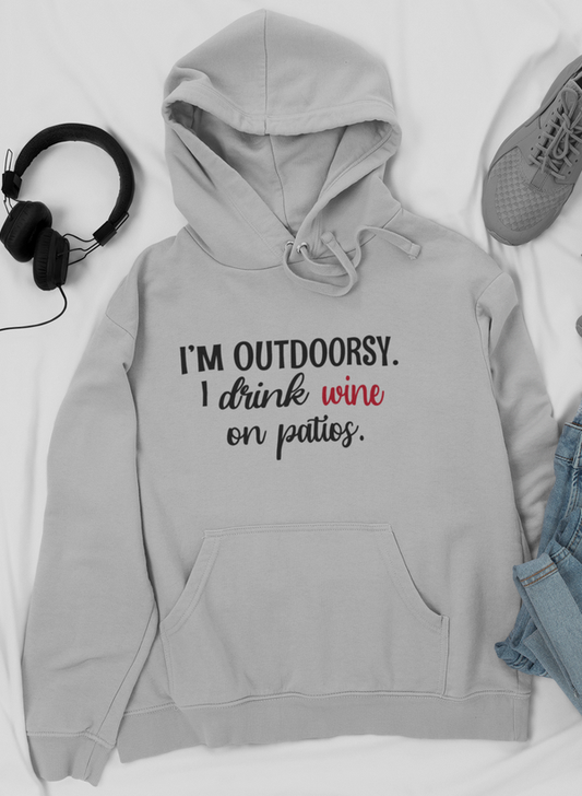 I'm Outdoorsy I Drink Wine On Patios Hoodie shopmerchmallow Virgin Teez - Black Hoodie